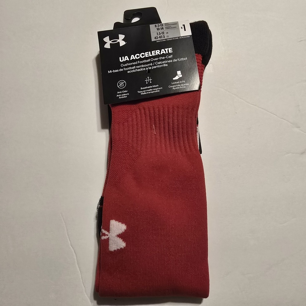 Under Armour UA Accelerate Cushioned Football Over-the-Calf Socks Red